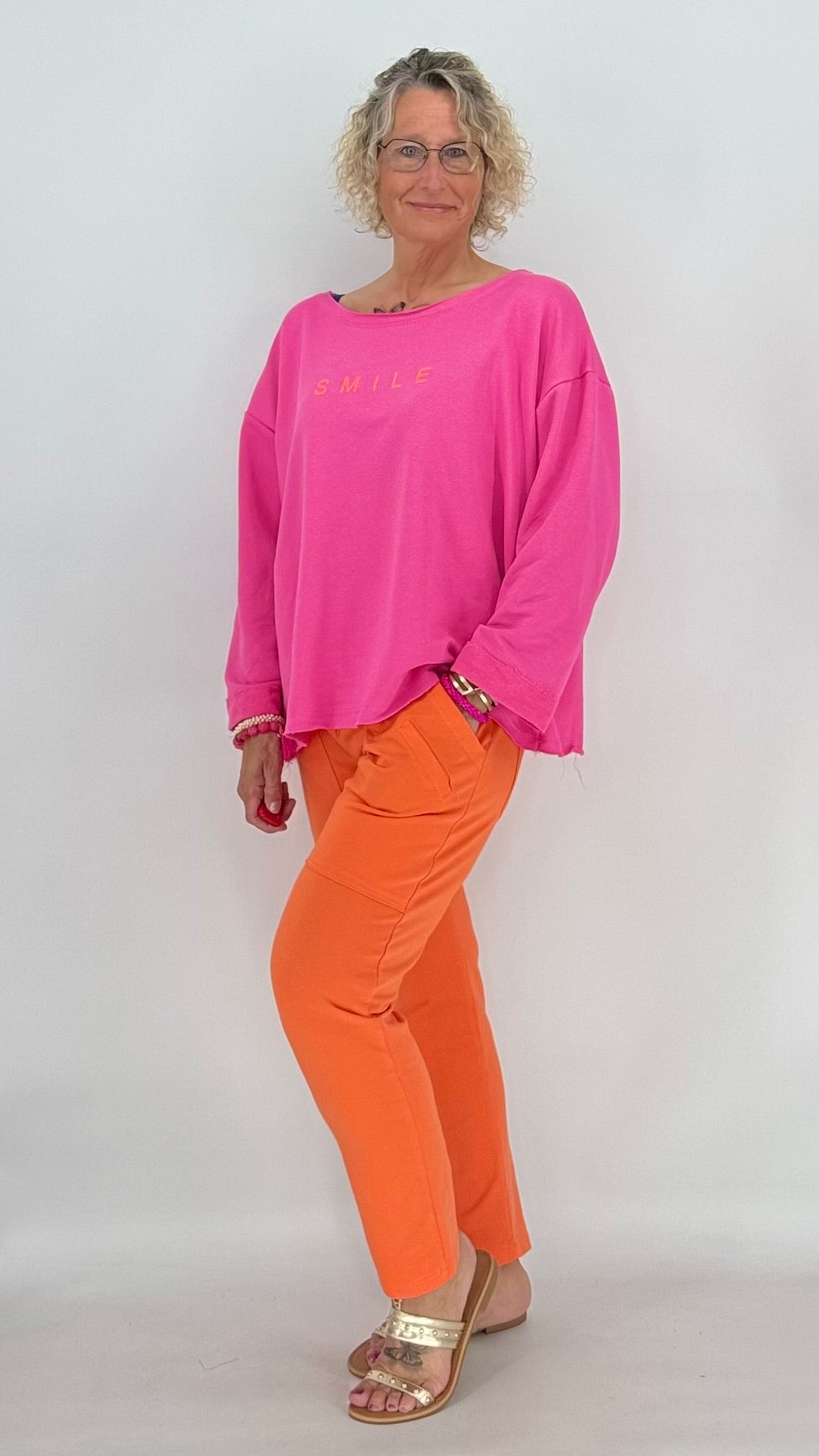 Sweatshirt in rosa, "SMILE"