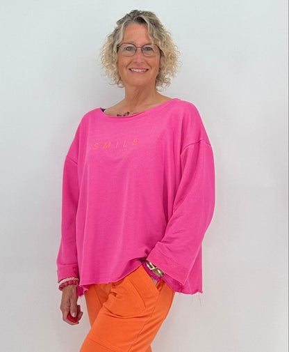 Sweatshirt in rosa, "SMILE"