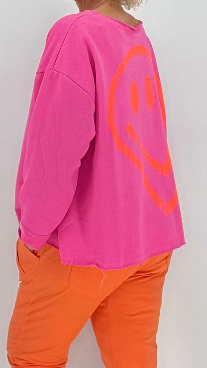 Sweatshirt in rosa, "SMILE"