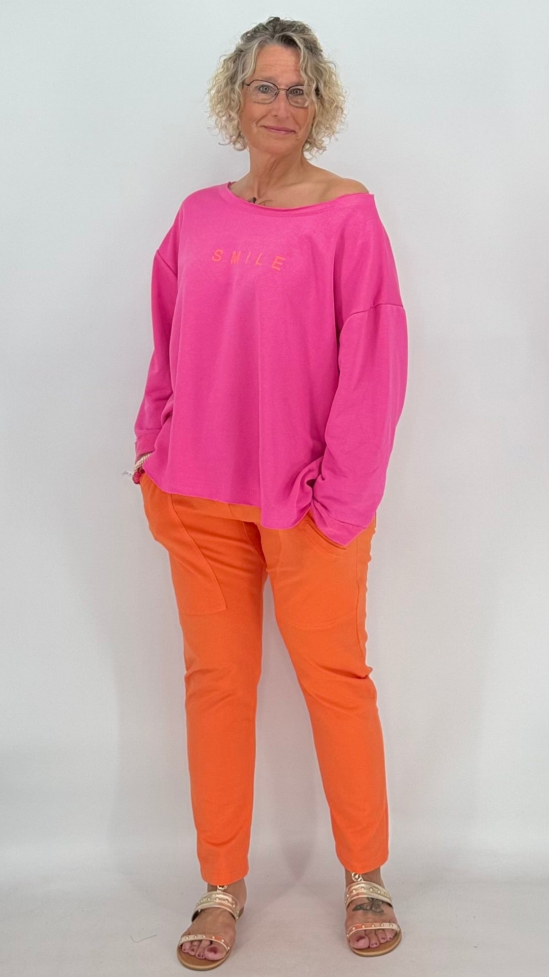 Sweatshirt in rosa, "SMILE"
