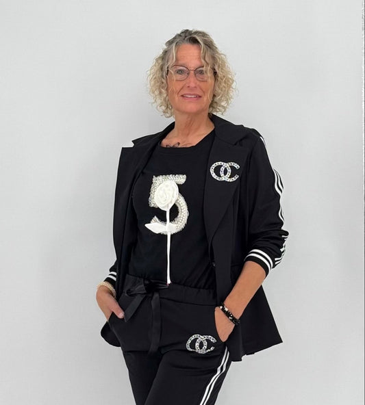 Blazer mit seitlichen Streifen, schwarz