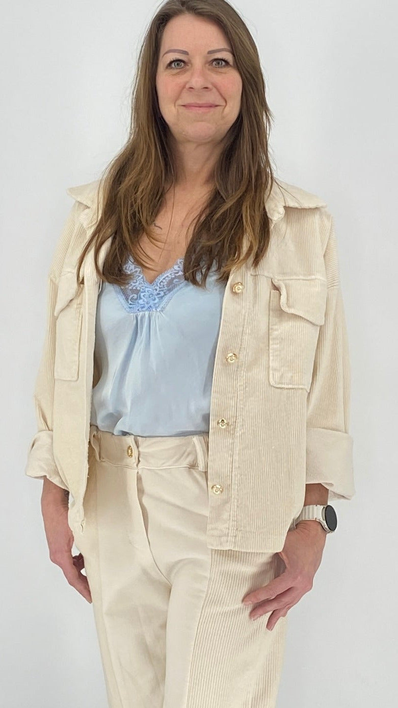 Jacke in Cord-Look, in beige und rosa