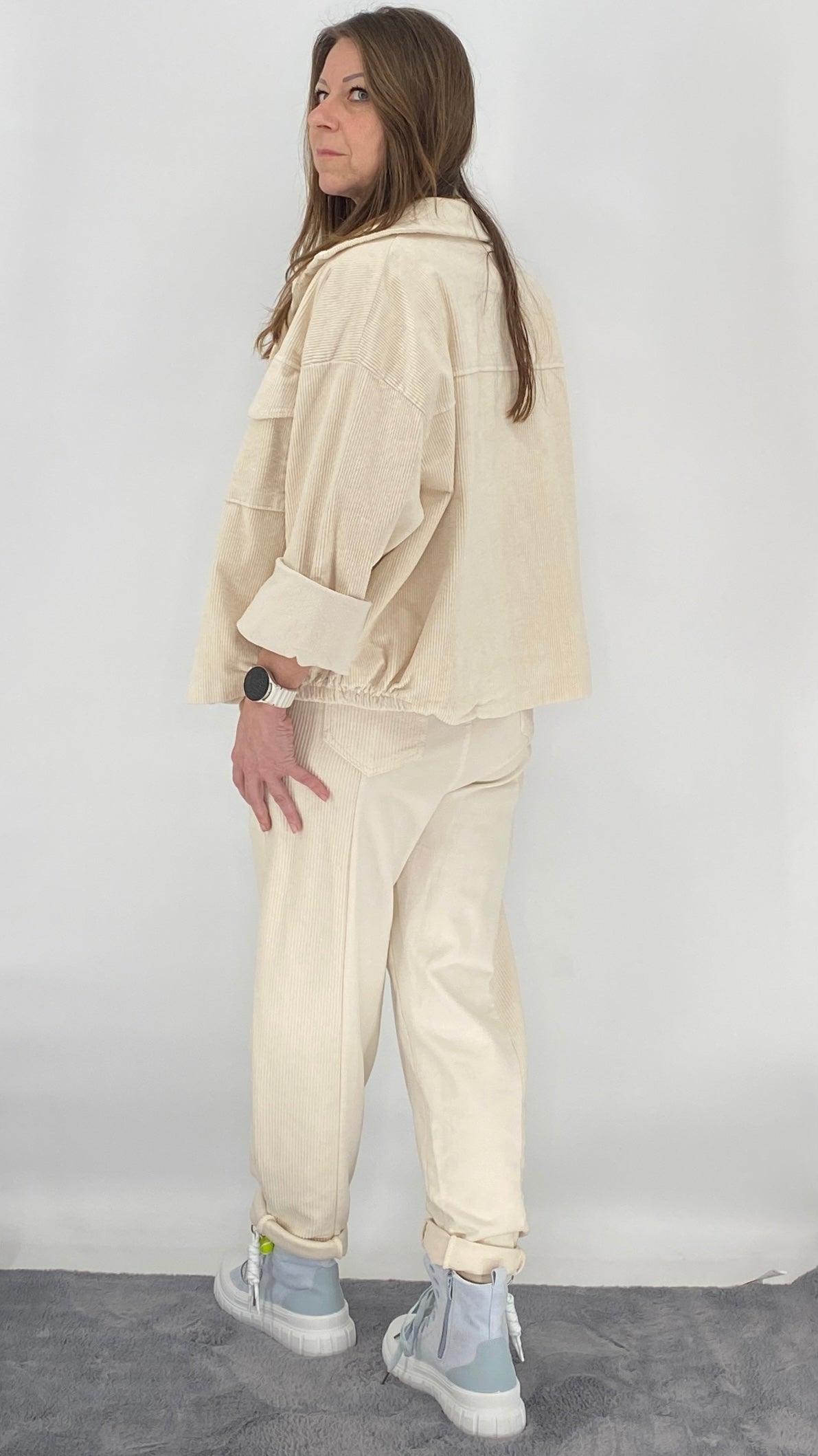 Jacke in Cord-Look, in beige und rosa