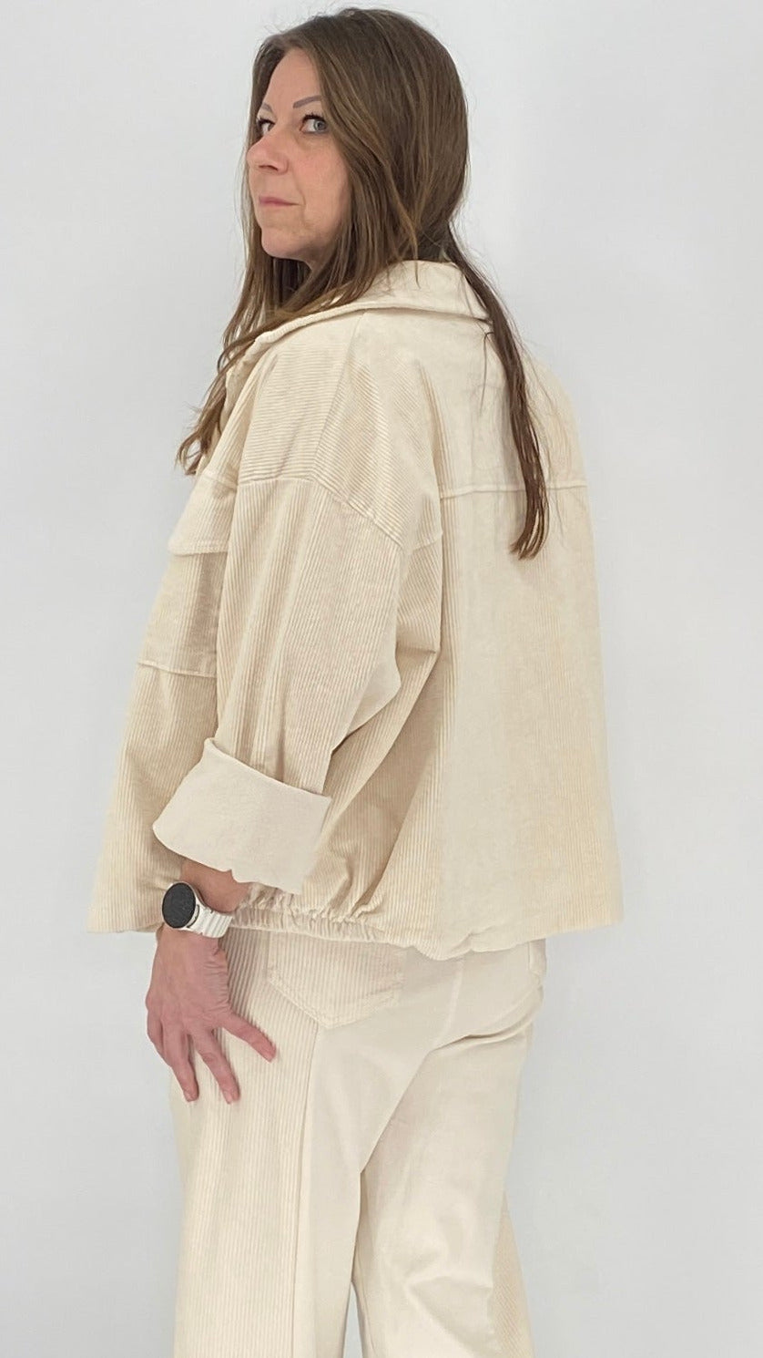 Jacke in Cord-Look, in beige und rosa