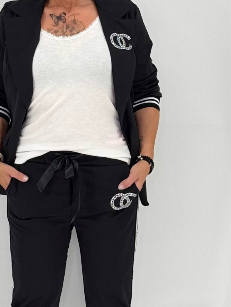 Blazer mit seitlichen Streifen, schwarz