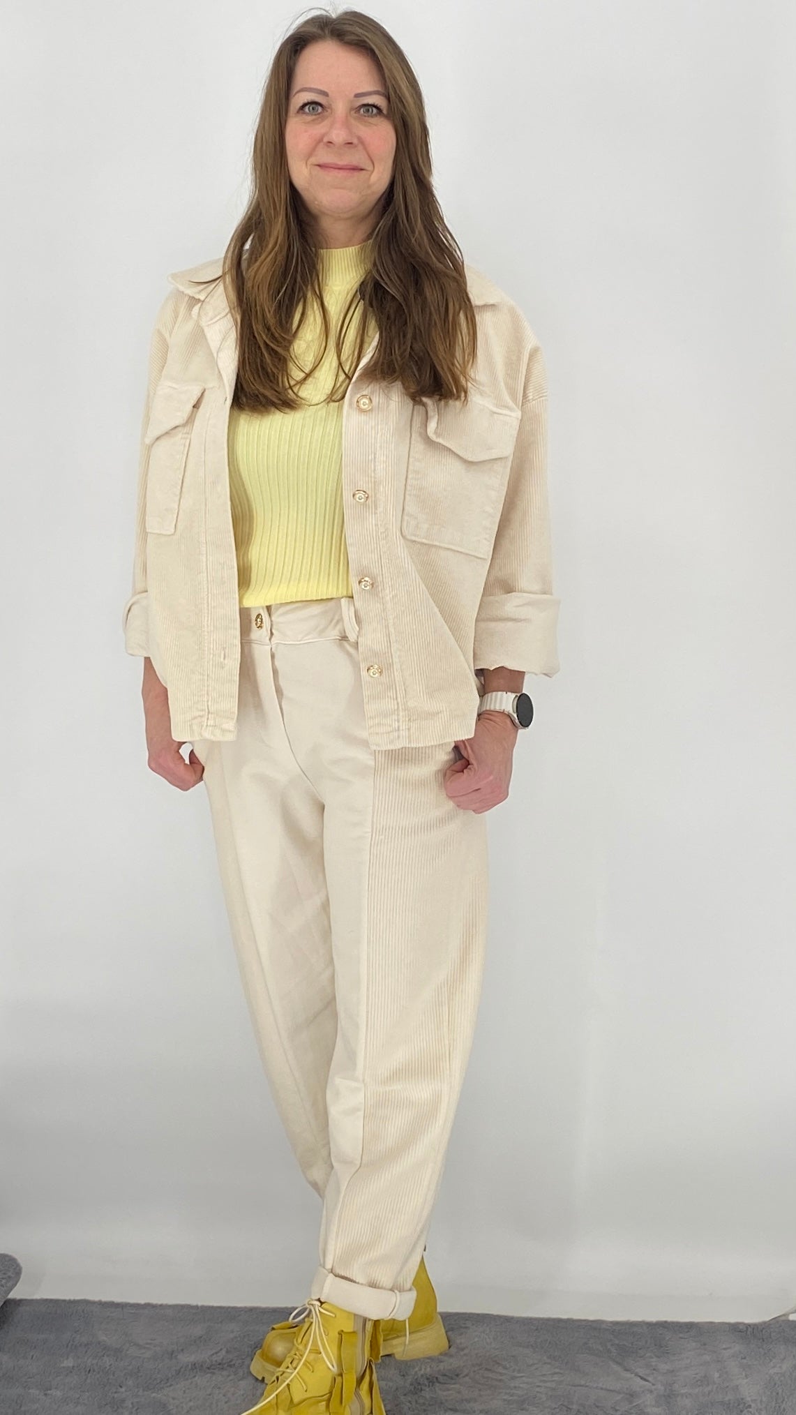 Jacke in Cord-Look, in beige und rosa