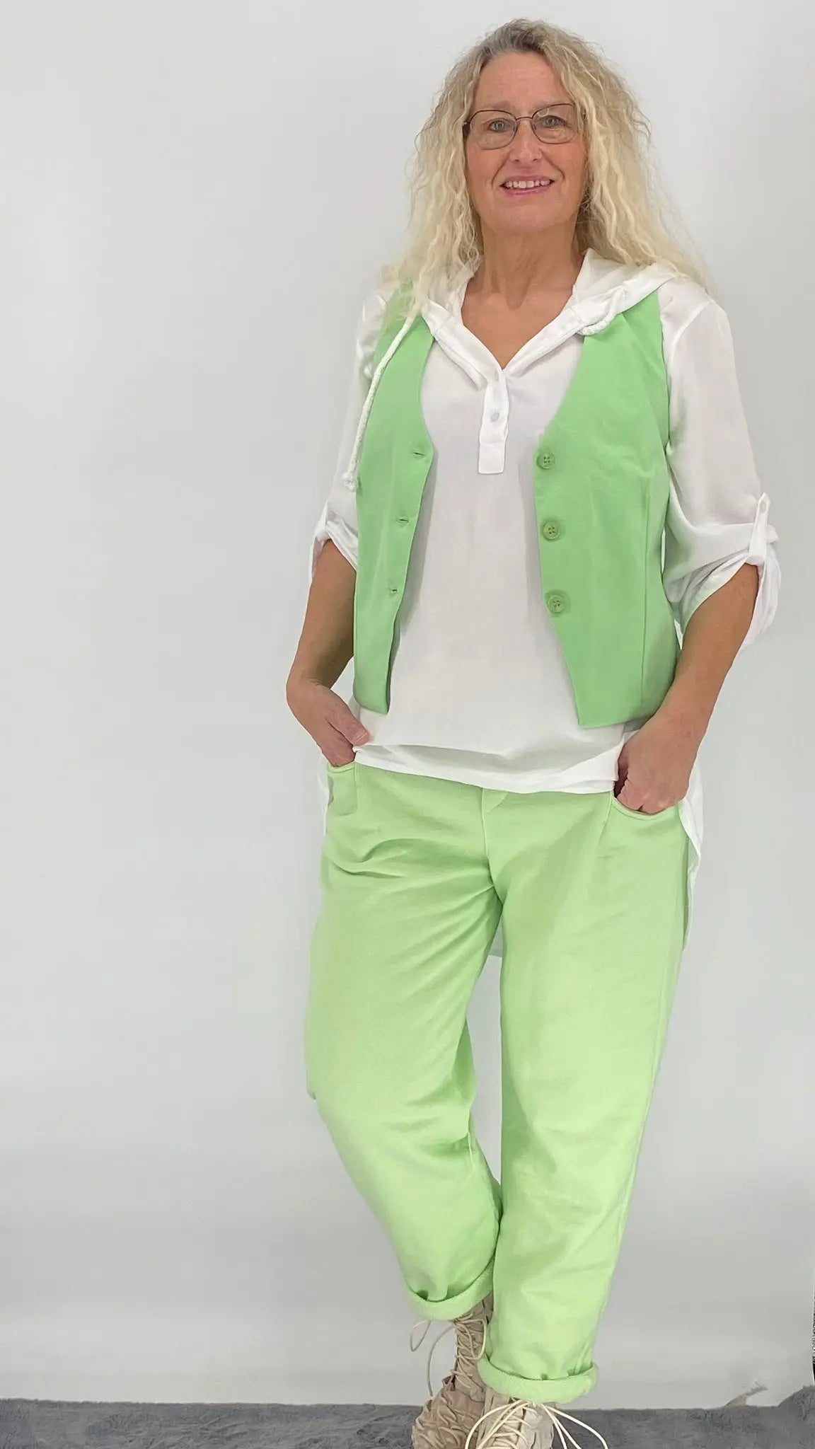 Cozy Hose mit Gürtel, Grün, Blau - By Elena FashionBy Elena Fashion