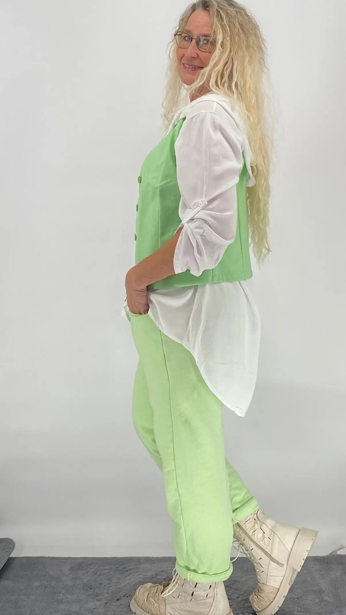 Cozy Hose mit Gürtel, Grün, Blau - By Elena FashionBy Elena Fashion