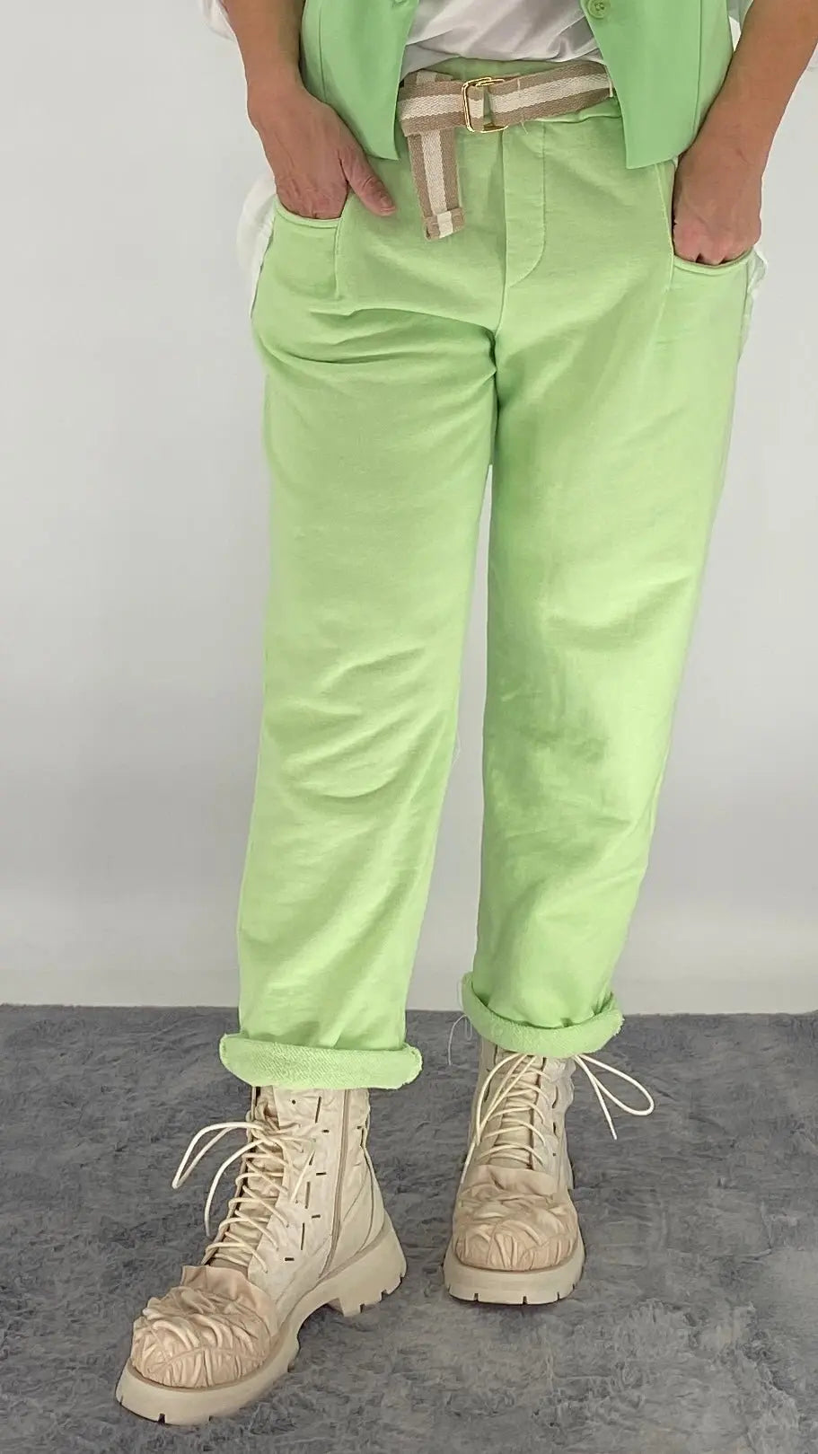 Cozy Hose mit Gürtel, Grün, Blau - By Elena FashionBy Elena Fashion