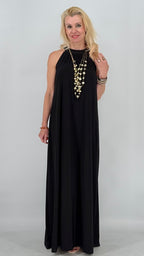 Langes Neckholder Kleid in Rot und Schwarz