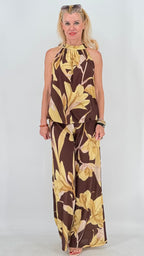 Sommer Set- Neckholder-Top & weite Hose, in Braun/Gelb