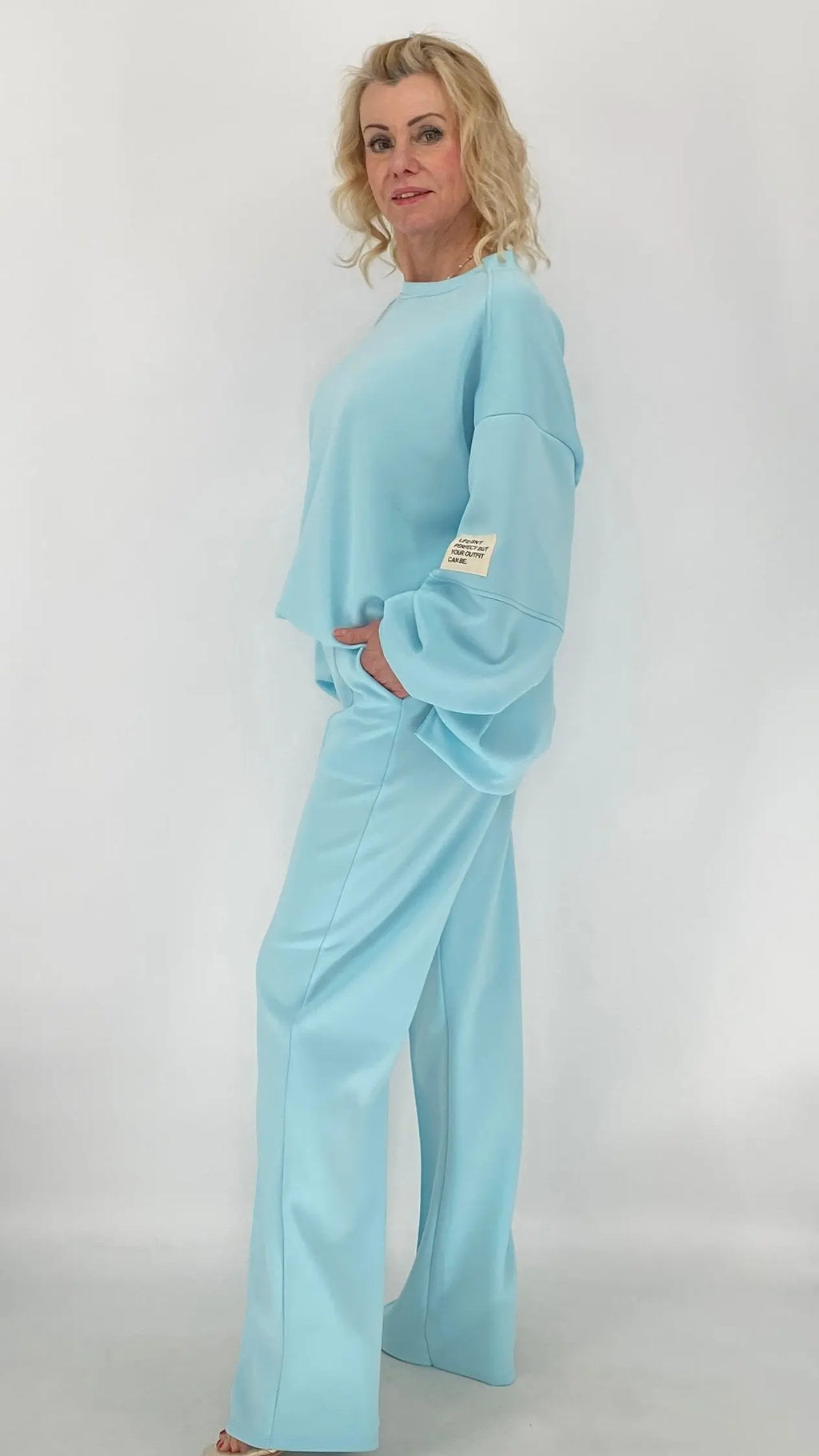 Cozy Hose mit Biese, türkis - By Elena FashionBy Elena Fashion