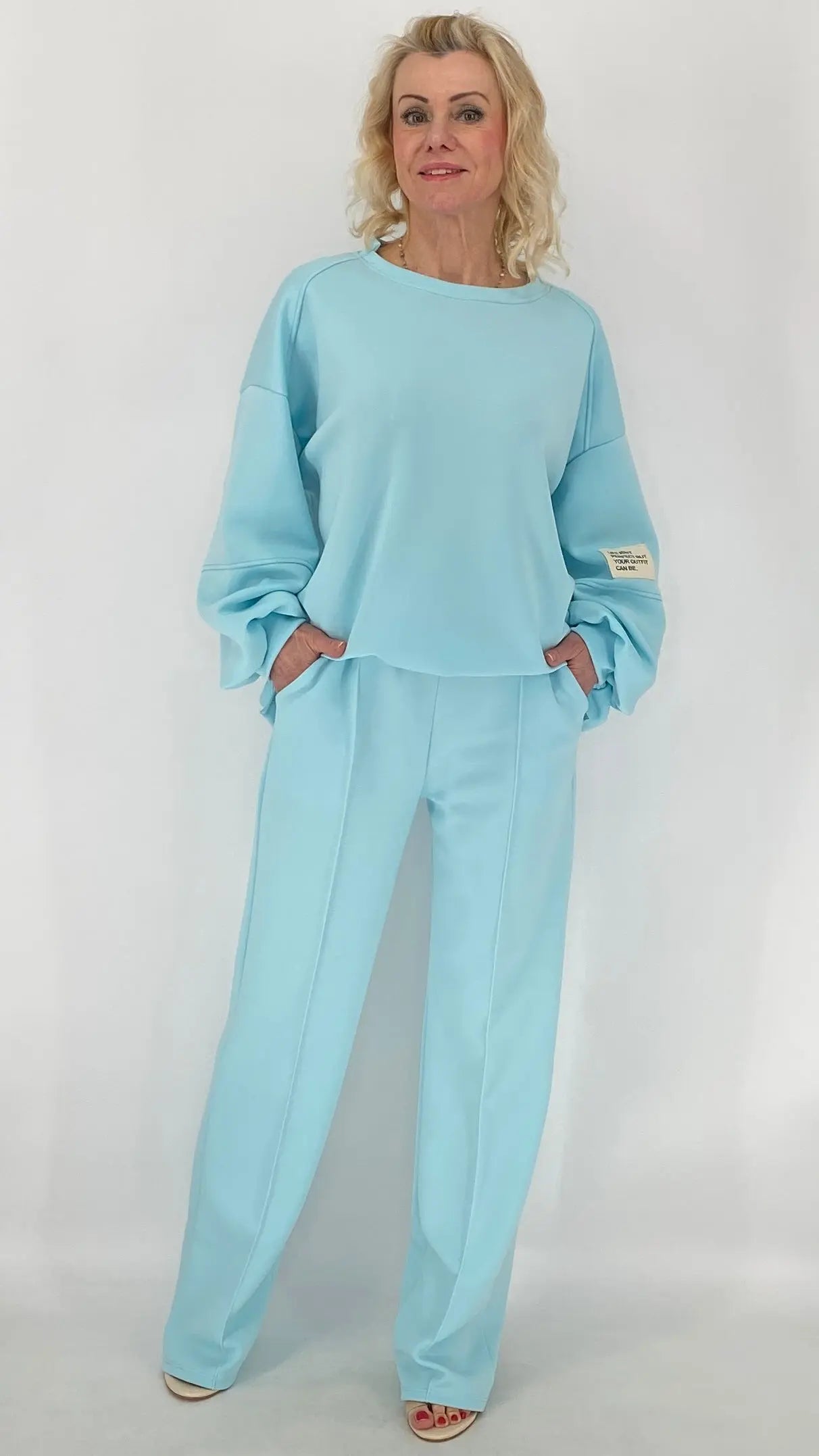 Cozy Hose mit Biese, türkis - By Elena FashionBy Elena Fashion