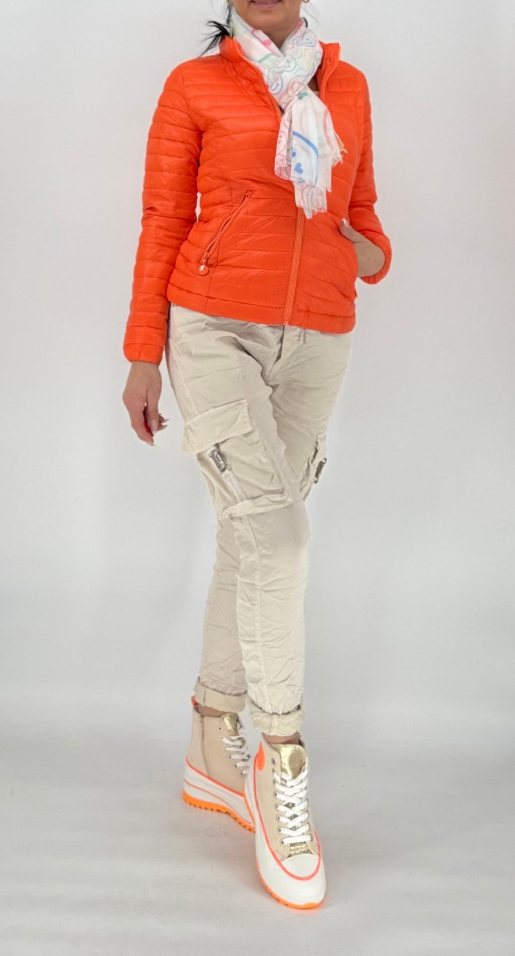 Steppjacke, orange, blau