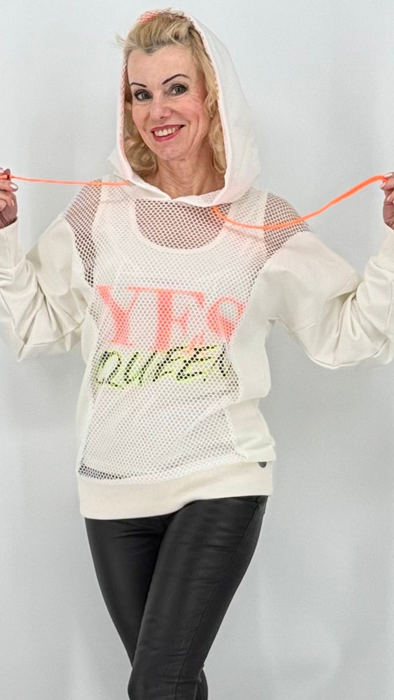 Sweatshirt mit raffiniertem Netzdesign, weiß