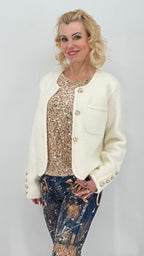 Kuschelige Strickjacke mit Details,weiß, schwarz