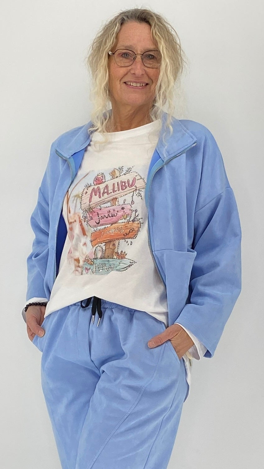 Jacke in Veloursleder-Optik, in Blau, Rosa, Beige