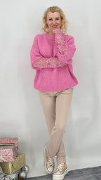 Pullover mit durchbrochenen Ärmeln, rosa