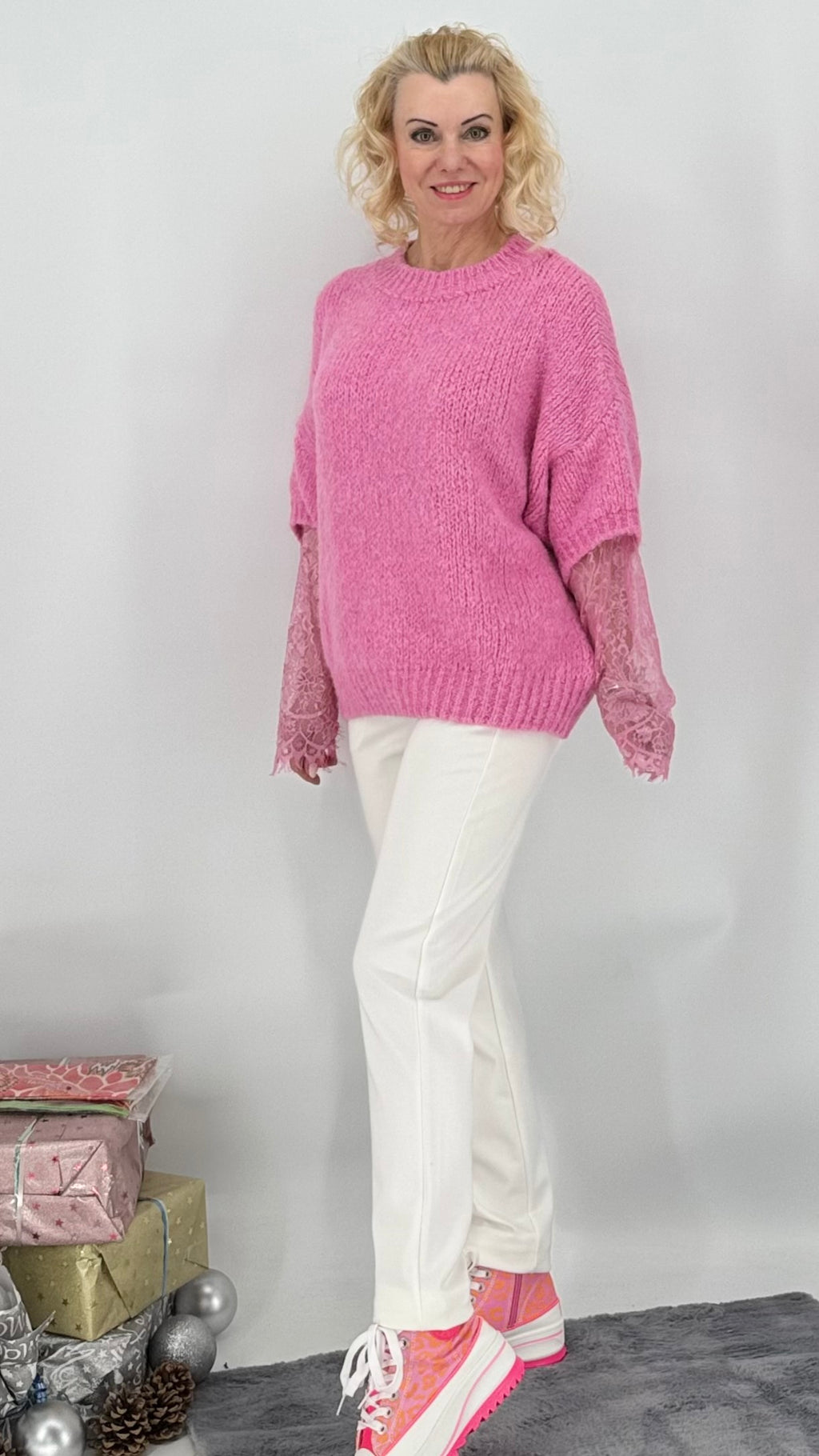 Pullover mit durchbrochenen Ärmeln, rosa
