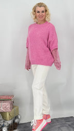 Pullover mit durchbrochenen Ärmeln, rosa