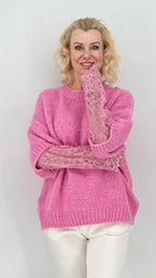 Pullover mit durchbrochenen Ärmeln, rosa