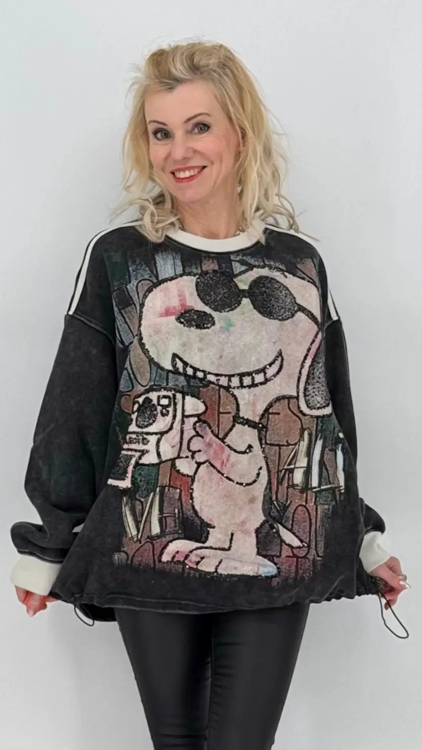 Sweatshirt "Snoopy", in beige und schwarz - By Elena FashionBy Elena Fashion