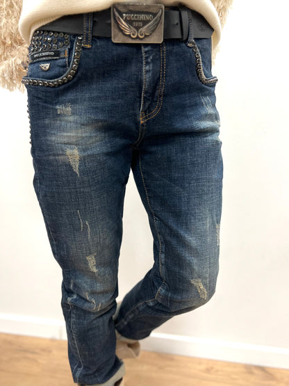 Boy Friend Jeans  PUCCIHINO mit Strass, destroyed