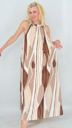 Sommer Neckholder Kleid in Beige und Braun