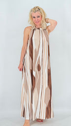 Sommer Neckholder Kleid in Beige und Braun