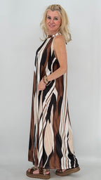 Sommer Neckholder Kleid in Beige und Braun