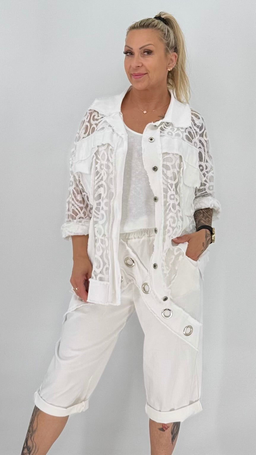 Sommer Jacke, ausgefranst mit Spitzeneinsatz