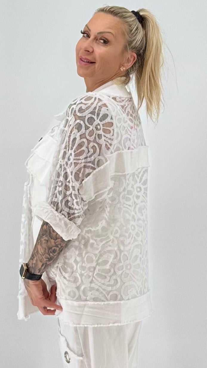 Sommer Jacke, ausgefranst mit Spitzeneinsatz