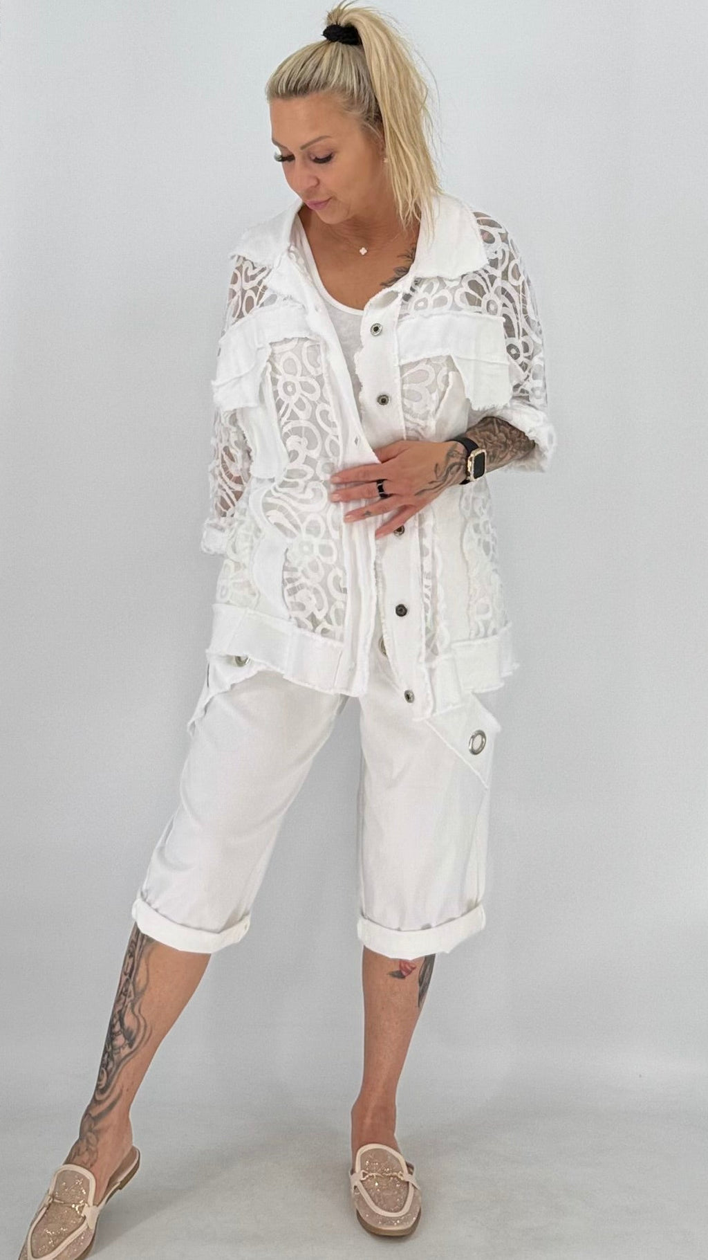 Sommer Jacke, ausgefranst mit Spitzeneinsatz