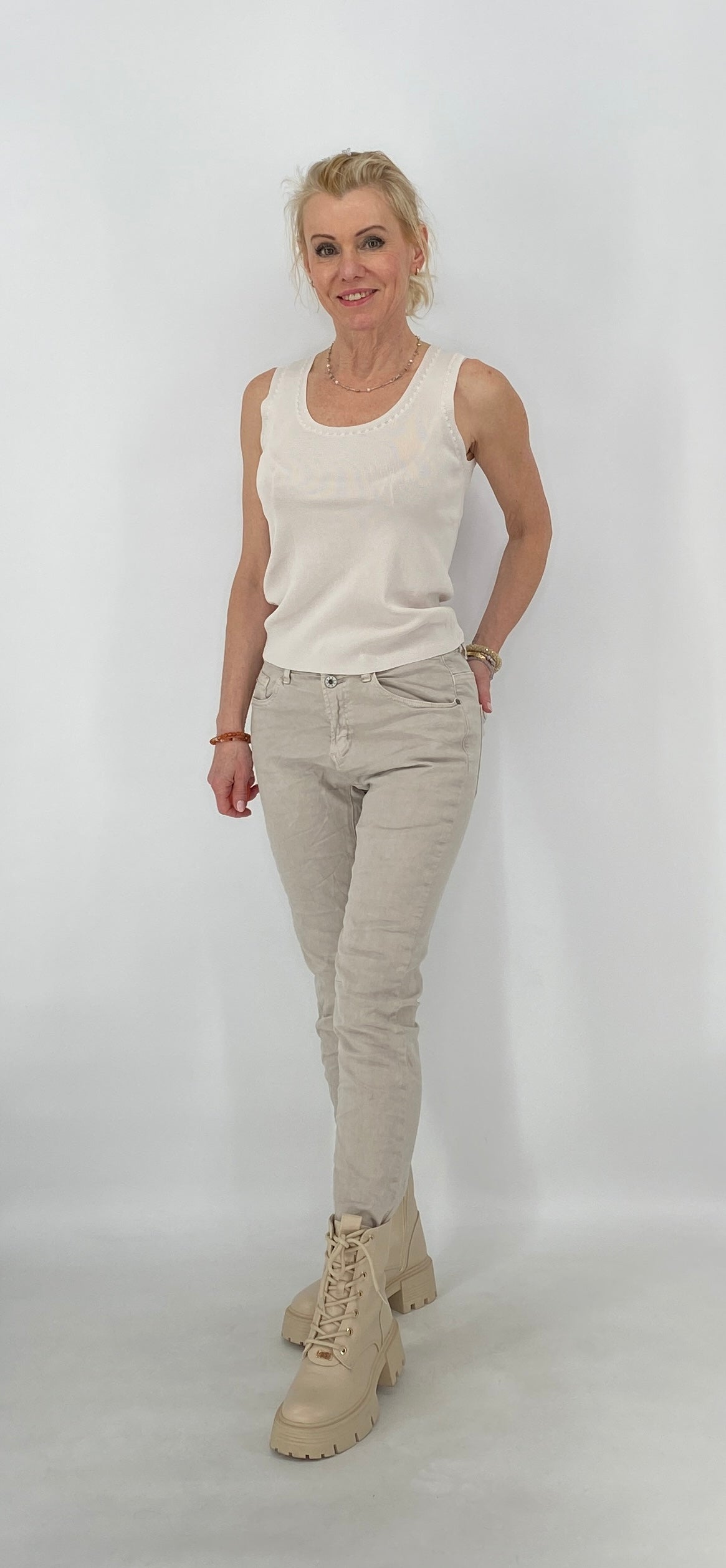 Hose MC, beige, weiß