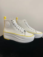 Sneaker "Smiley" weiß/gelb  mit silver metallic Zunge LS-671