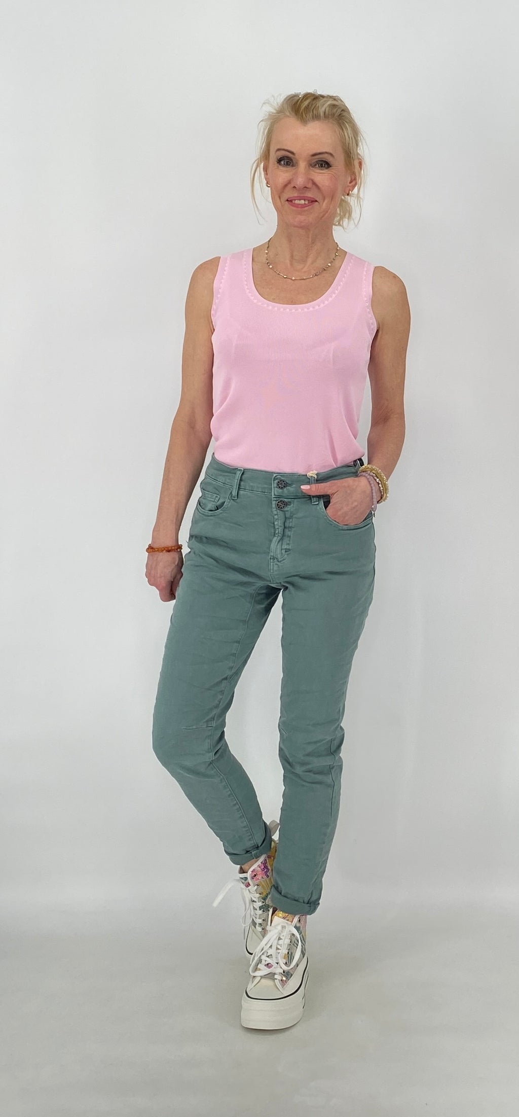 Top "CHERRY",  beige, schwarz, rosa