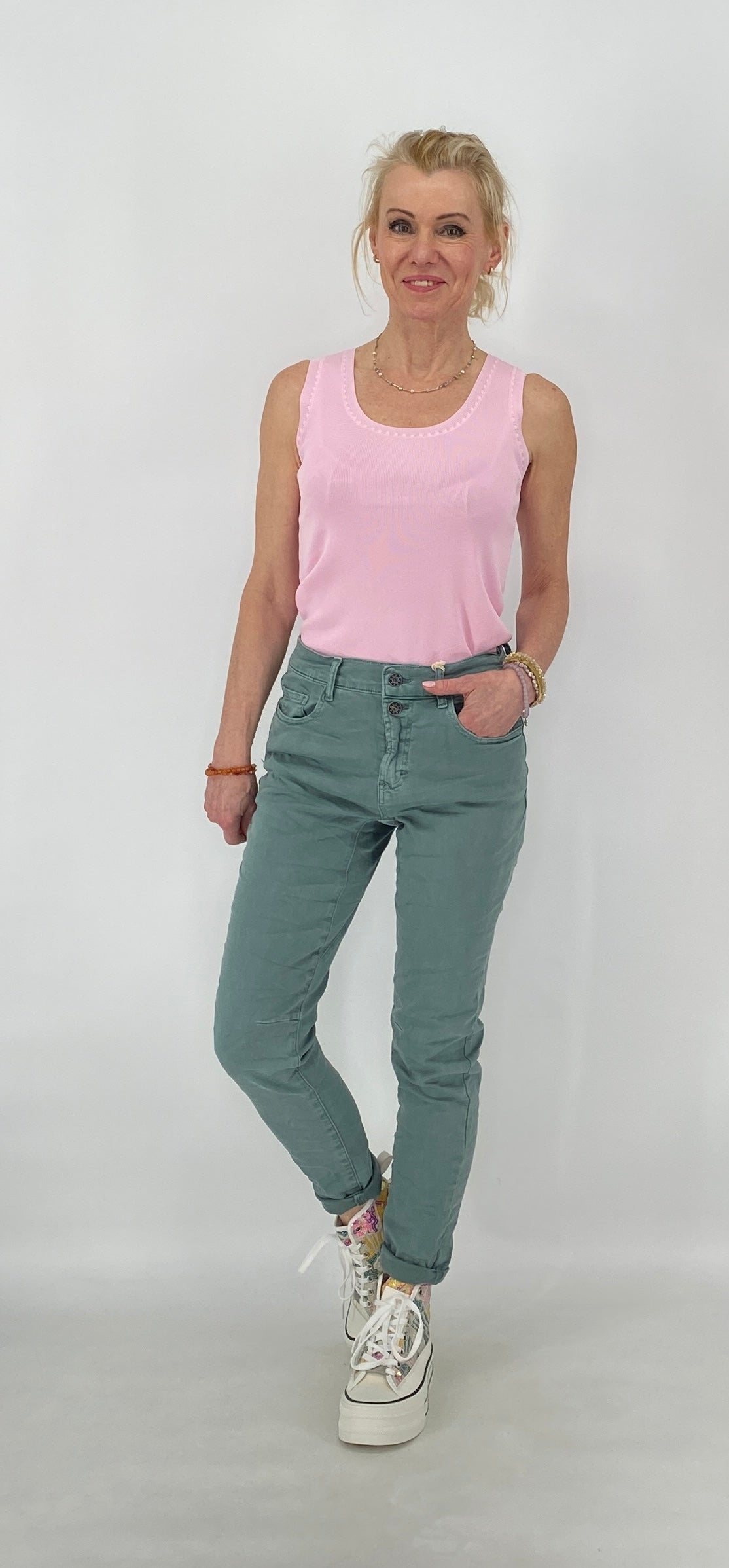 Top "CHERRY",  beige, schwarz, rosa