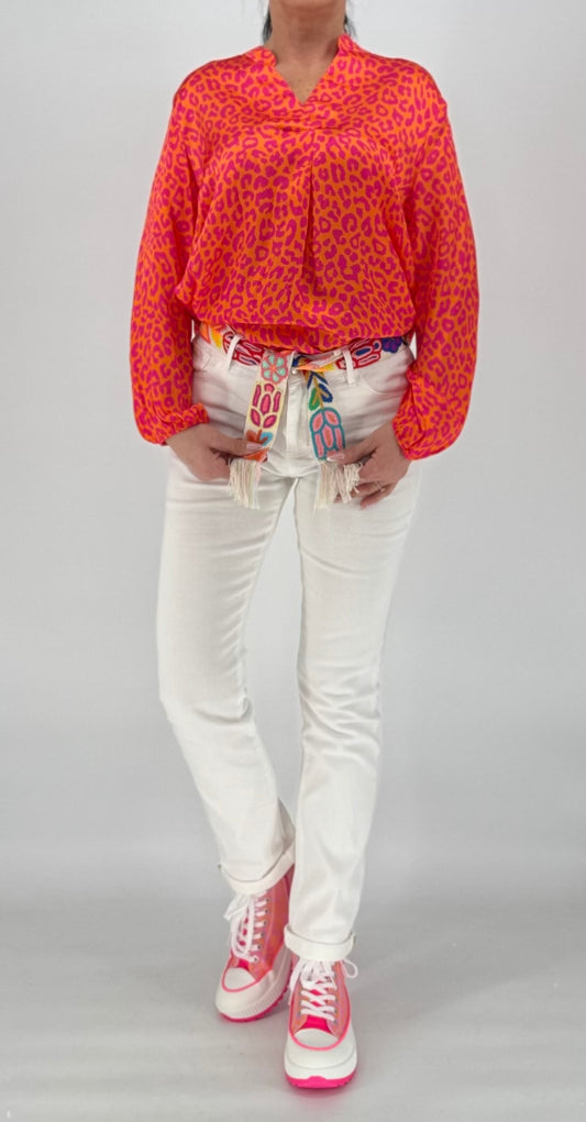 Bluse 100% Viscosa, orange/pink