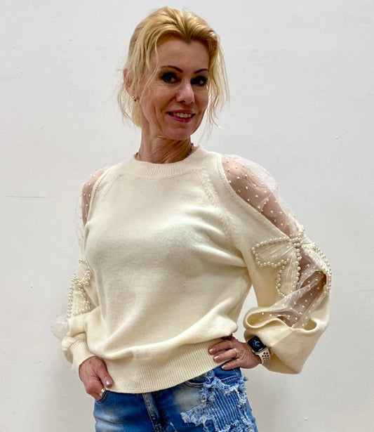 By Elena I  Strickpullover creme mit Perlen