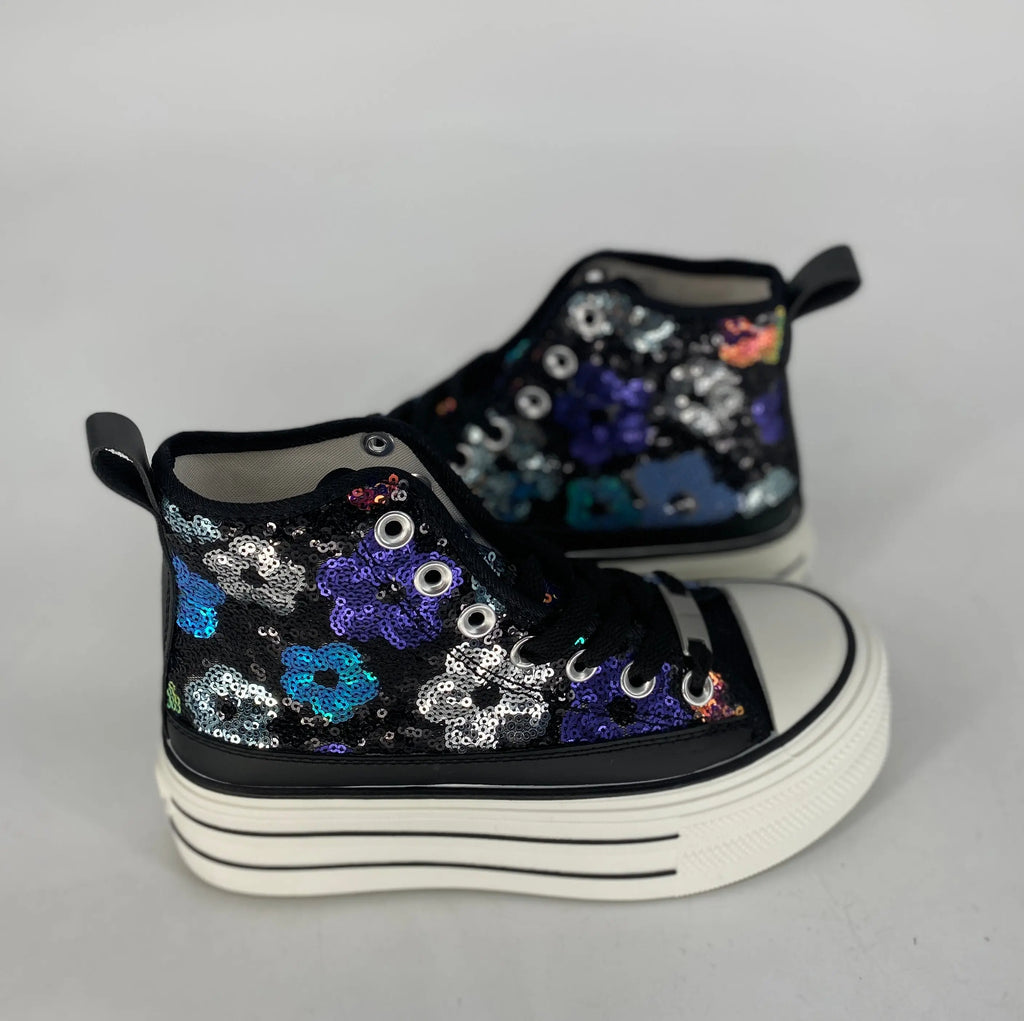 Sneaker mit bunten floralen Pailleten 8 - 131 schwarz - By Elena FashionBy Elena Fashion
