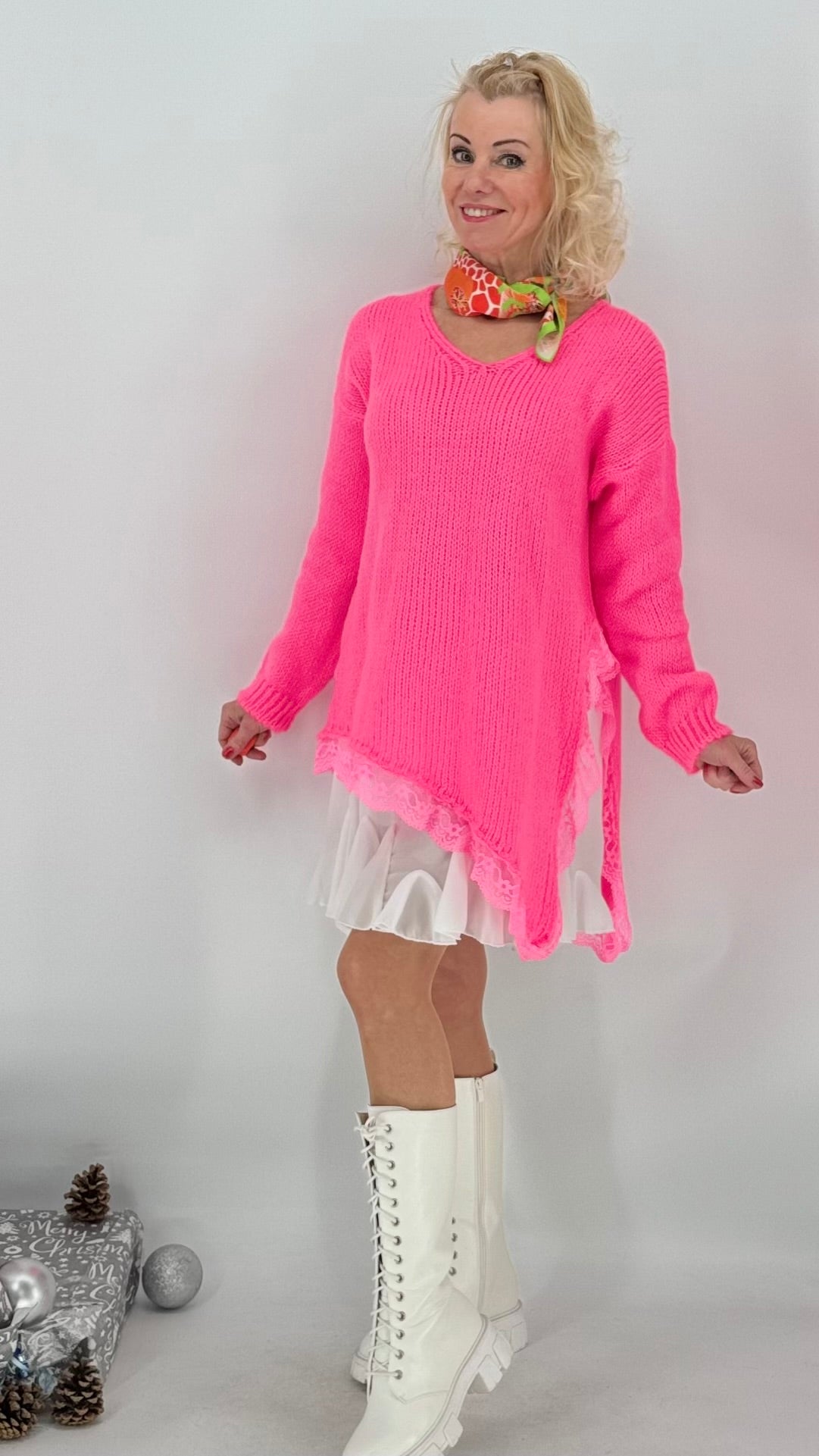 Pullover mit Asymmetrischer Saum, creme, rosa, grau, schwarz