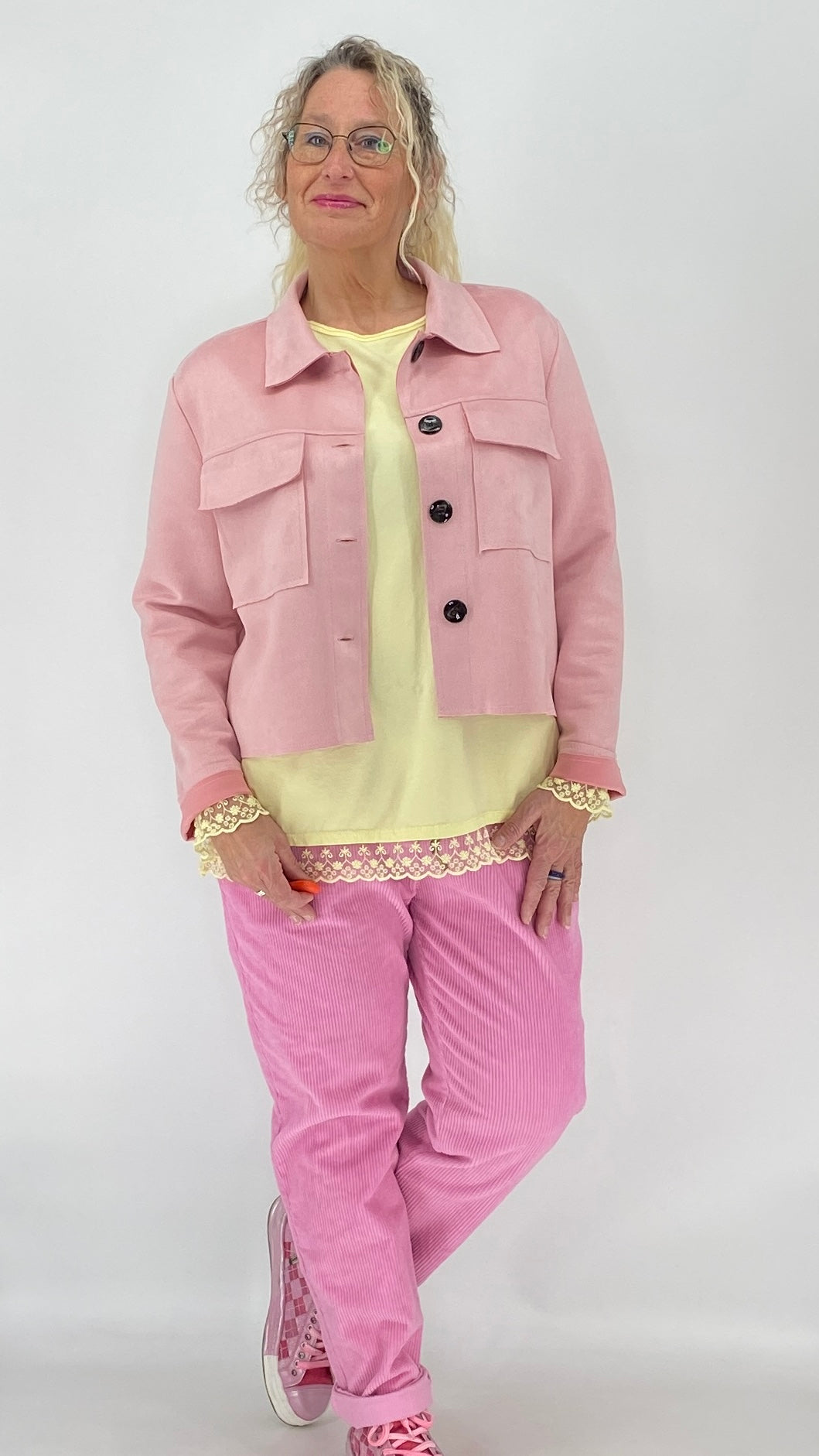 Basic langarm Shirt mit Spitze verziert