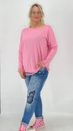 Basic langarm Shirt mit Spitze verziert