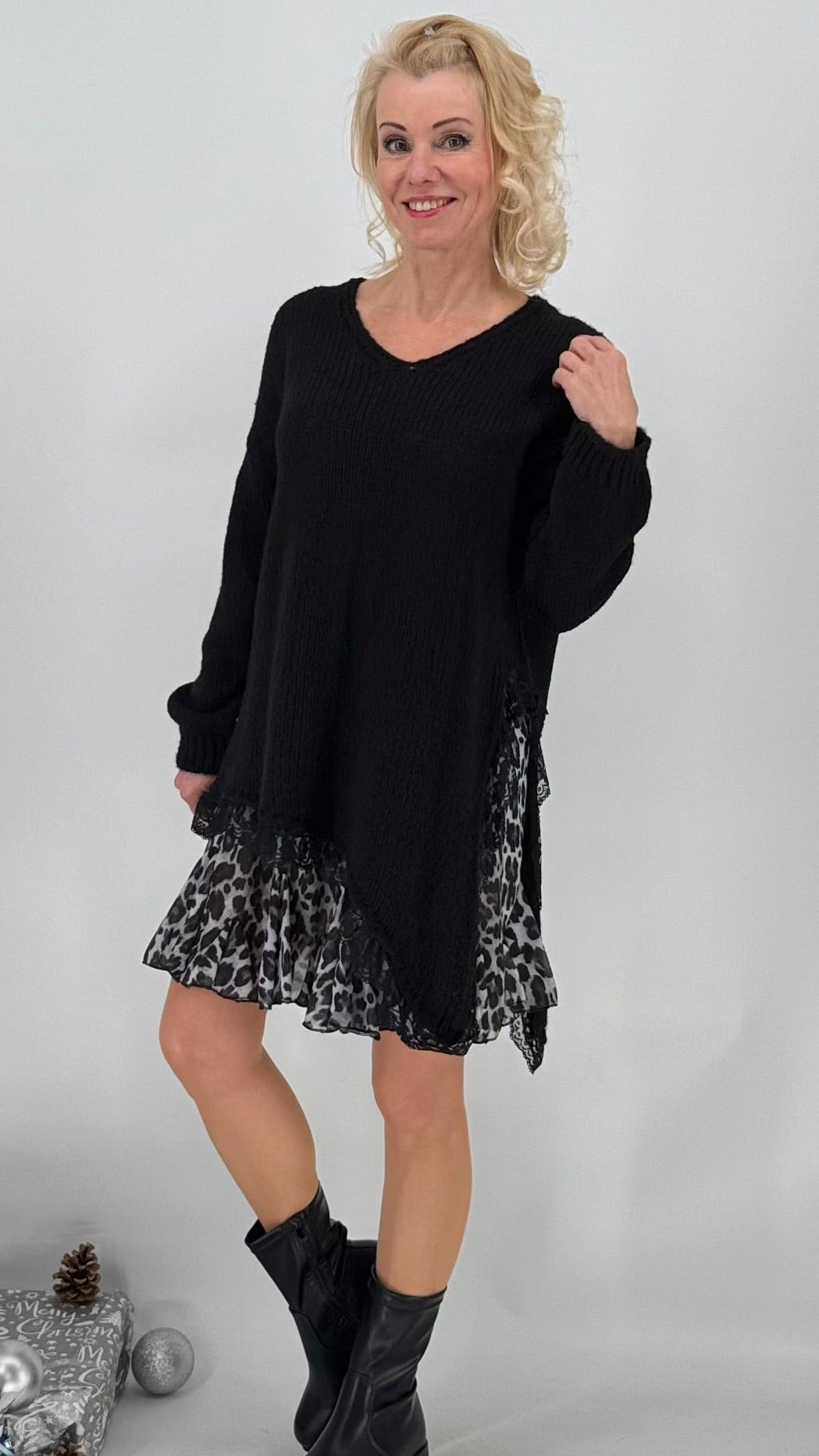 Pullover mit Asymmetrischer Saum, creme, rosa, grau, schwarz