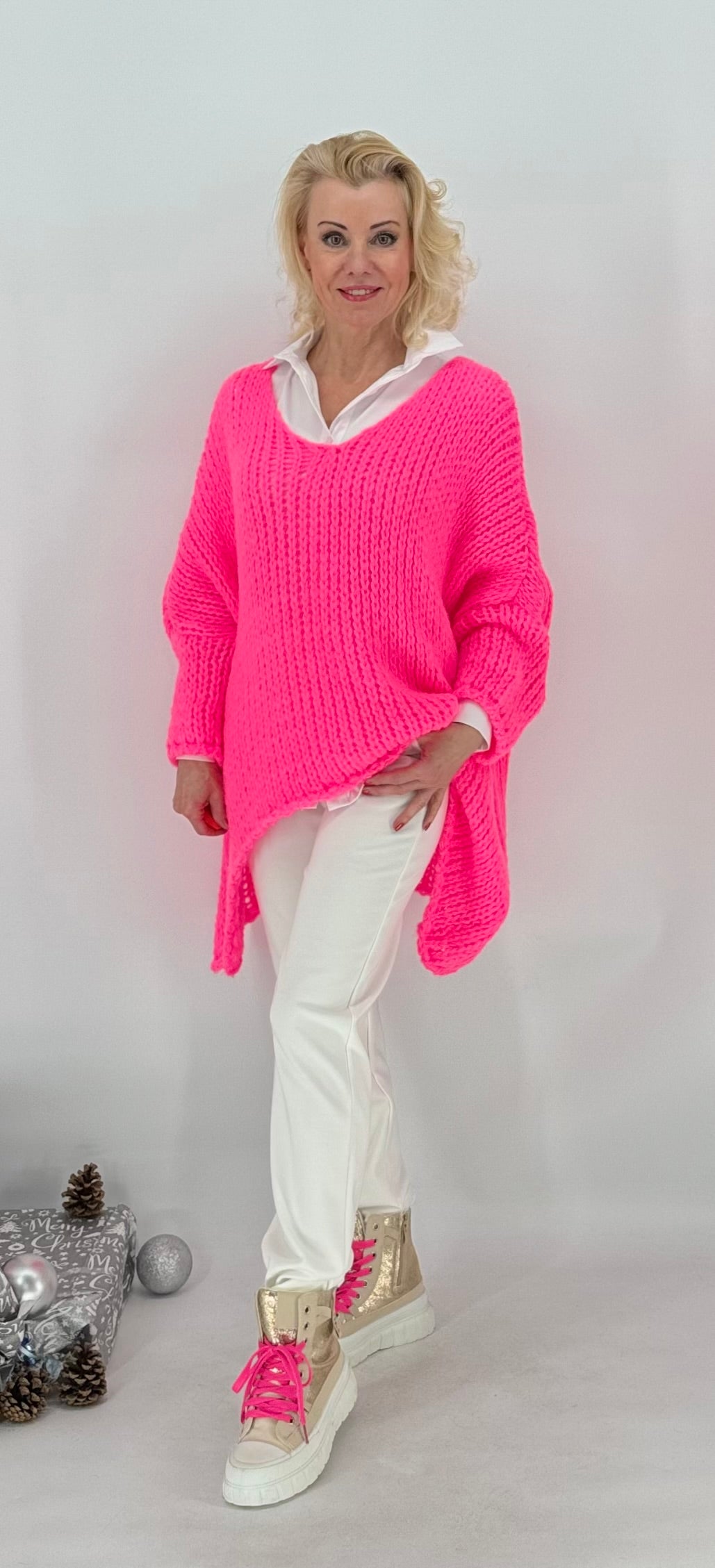 Pullover grobstrick orange, braun, rosa, beige