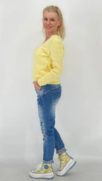 Pullover Basic in Weiß, Gelb - By Elena FashionBy Elena Fashion