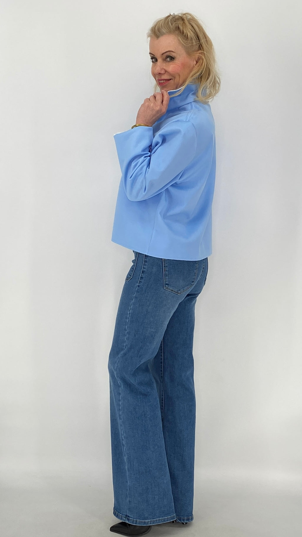 Kurze Jacke Veloursleder-Optik, blau, beige, rosa