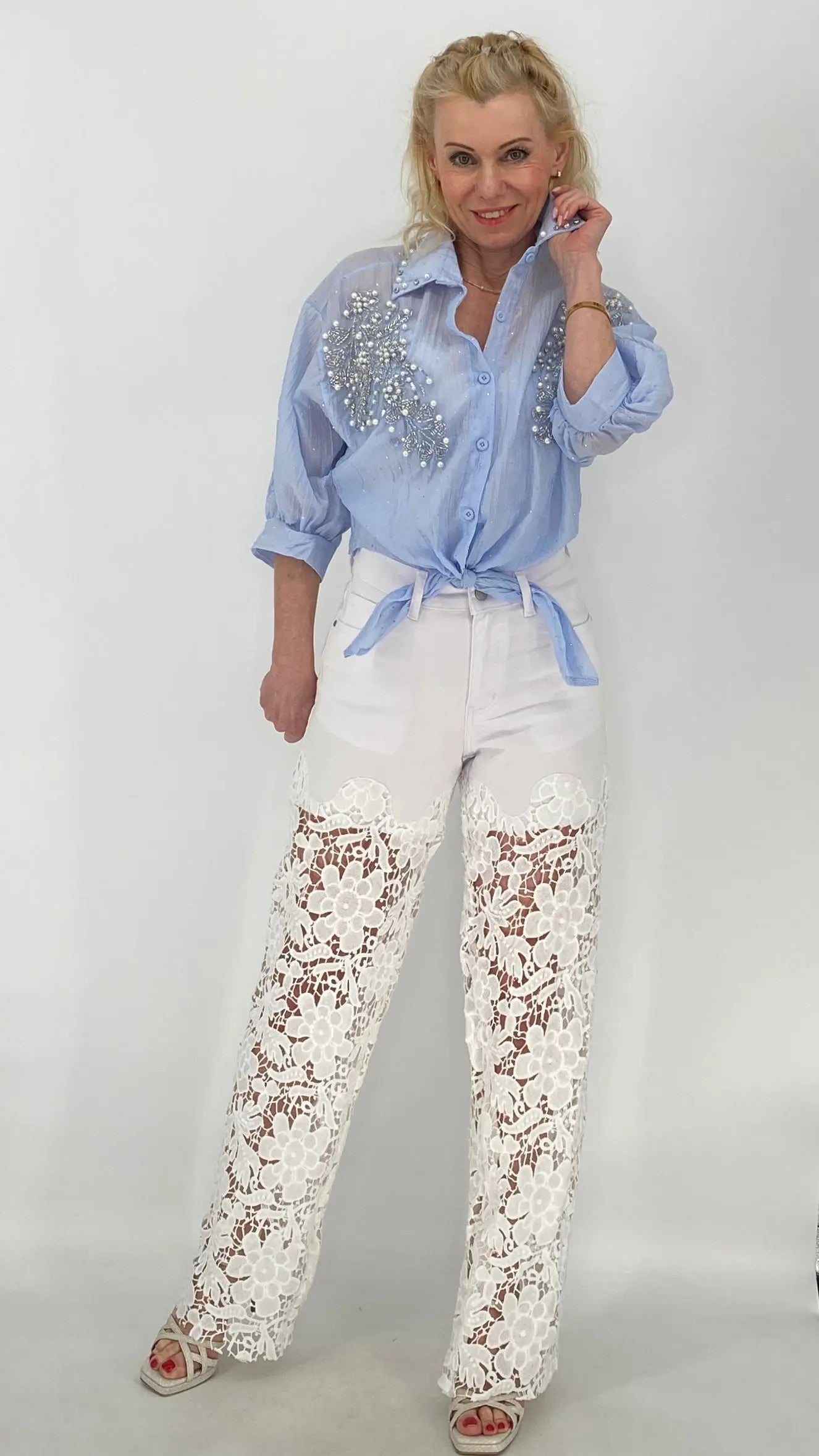Bluse mit Strass babyblau - By Elena FashionBy Elena Fashion