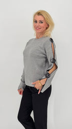 Pullover mit dekorativem Besatz, grau