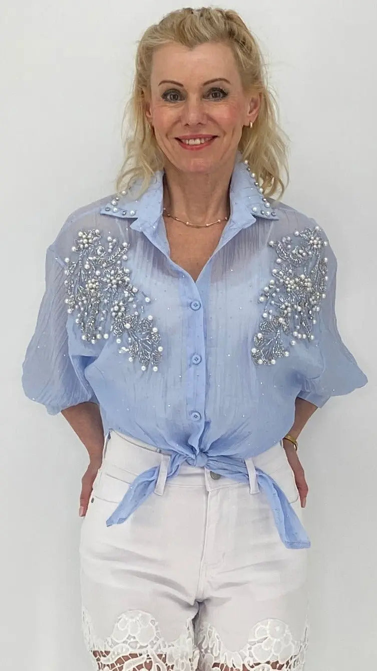 Bluse mit Strass babyblau - By Elena FashionBy Elena Fashion